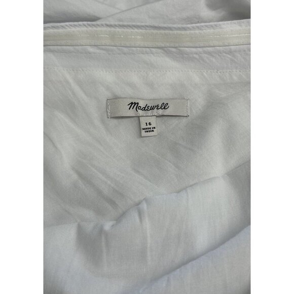 Madewell Sz 16 Dress Ruffled One-Shoulder Midi White Cotton Classic Minimalist - Picture 6 of 8